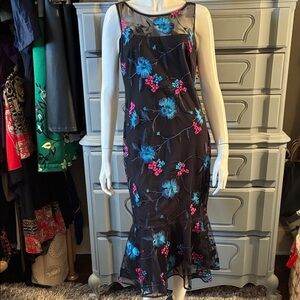 🌸 Stunning CK Midi Dress with Floral Embroidery overlay & flounce hemline 4